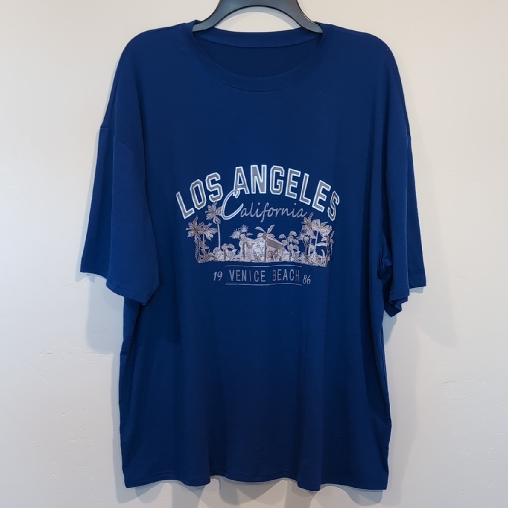 SHEIN Blue Los Angeles California Venice Beach 1986 Short Sleeve Graphic Tee L
